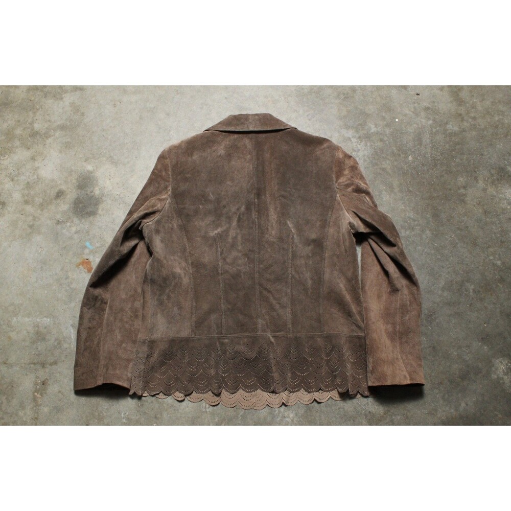 Vintage Y2k Liz Claiborne Brown Suede Leather Blazer Jacket XL - Missing Button - Picture 5 of 5